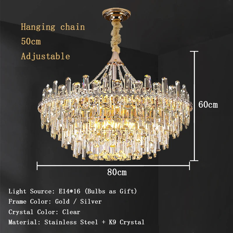 Lustre de plafond LED de luxe en cristal transparent – ​​Suspension moderne pour salon et éclairage intérieur.