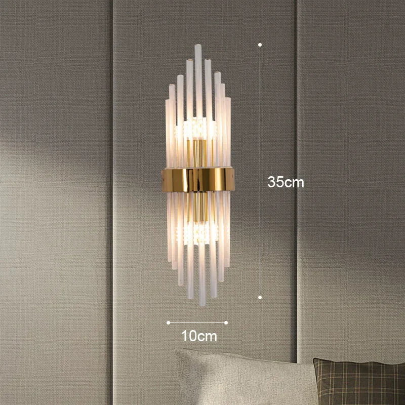 Luxury Gold Crystal LED Wall Lamp – Modern Stainless Steel Sconce for Living Room, Bedroom, Bedside, and Staircase Décor