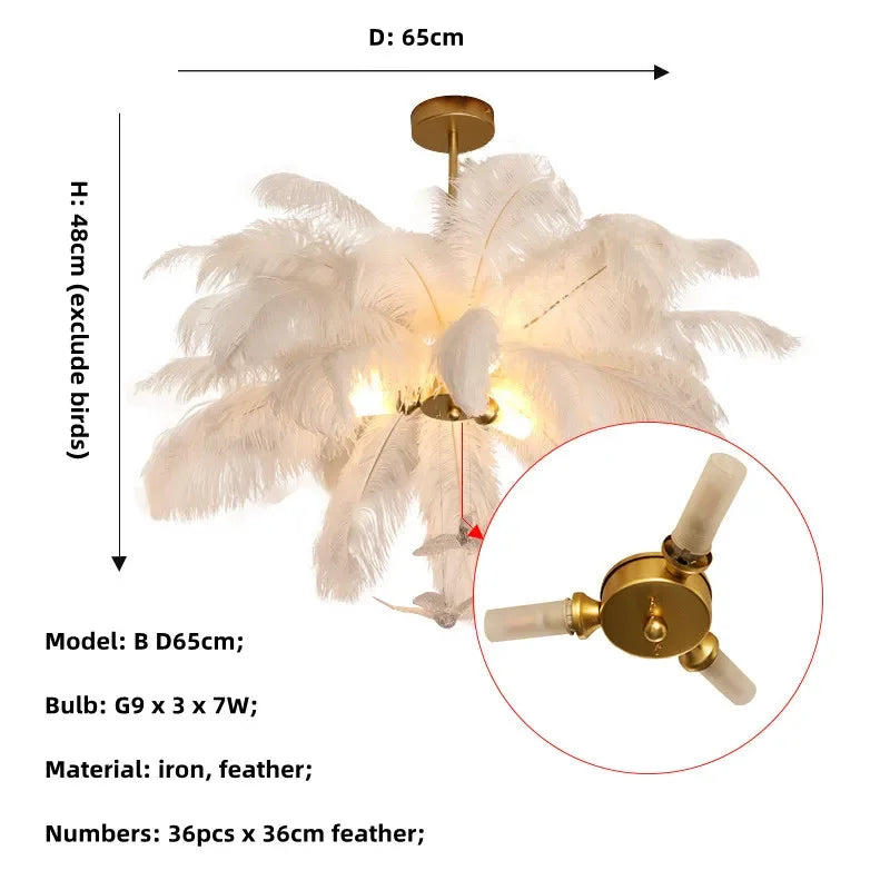 Nordic Ostrich Feather LED Chandelier – Luxury Soft Feather Pendant Lamp for Living Room & Bedroom