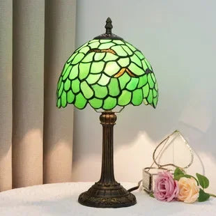 Stained Glass Tiffany Style Table Lamp – Antique Green Reading Light for Bedroom, Living Room, and Office Decor