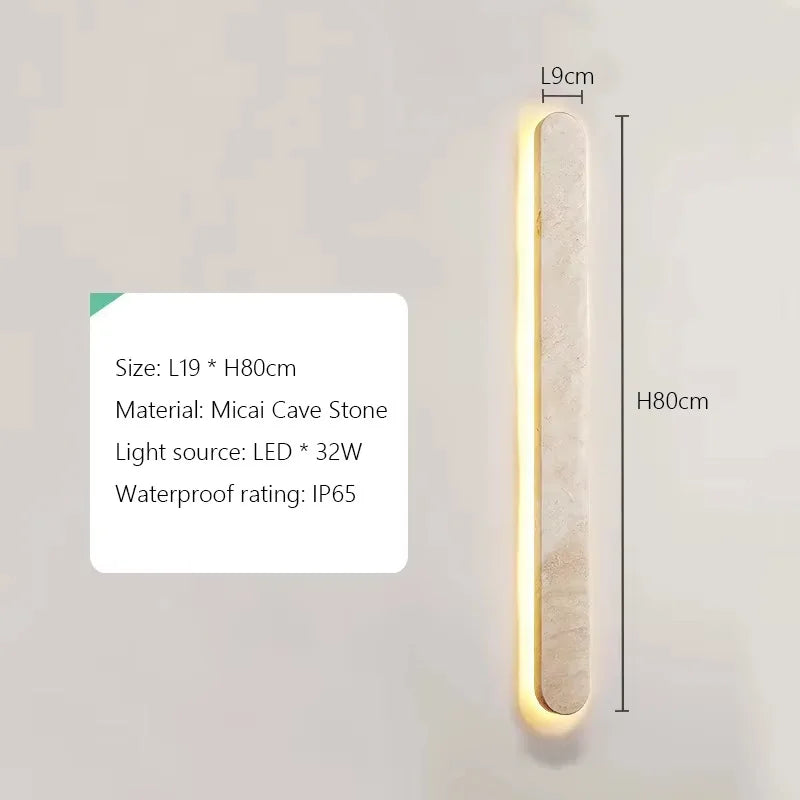Wabi-sabi Style Yellow Travertine Wall Light – Waterproof Natural Stone LED Linear Lamp for Villa Gates, Fences, Courtyards