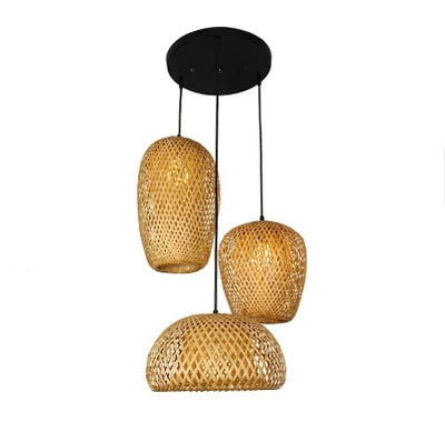 Lomin Bamboo Light Pendant Lamp – Hand-Woven Natural Rattan Wicker Chandelier (E27, 110V / 220V)
