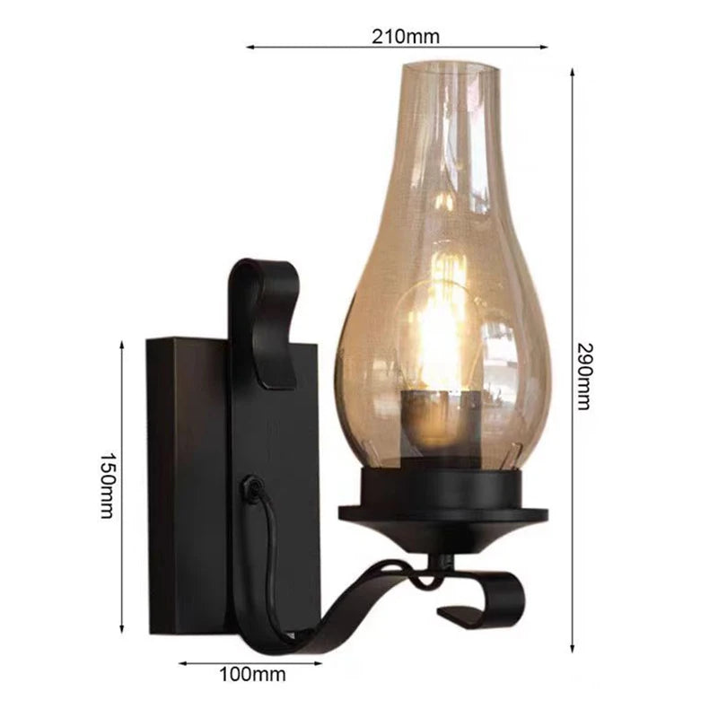 Retro Industrial Iron Wall Lamp – Vintage Kerosene-Style Glass Sconce for Restaurants, Corridors, Bedrooms, and Loft Interiors