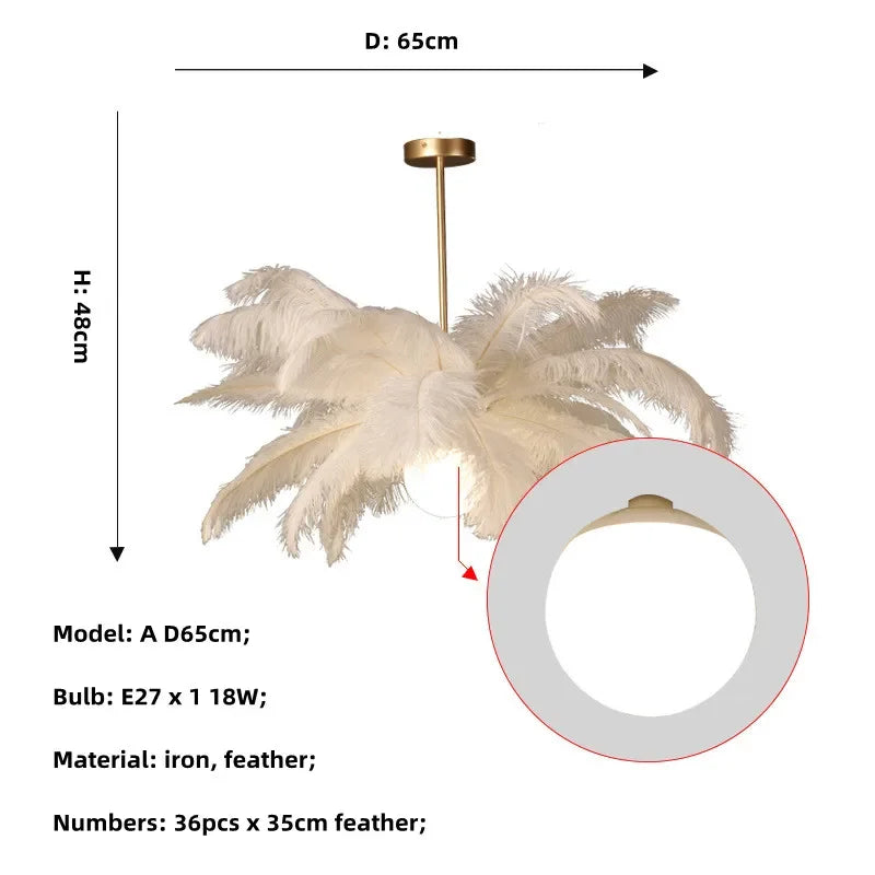 Nordic Ostrich Feather LED Chandelier – Luxury Soft Feather Pendant Lamp for Living Room & Bedroom