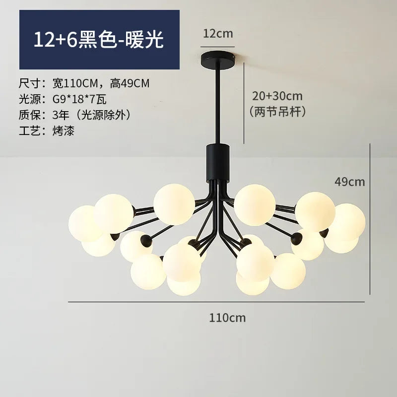 Postmodern Minimalist Magic Beans Chandelier – 2024 Nordic Creative Glass Ball Ceiling Light for Living Rooms and Kitchens