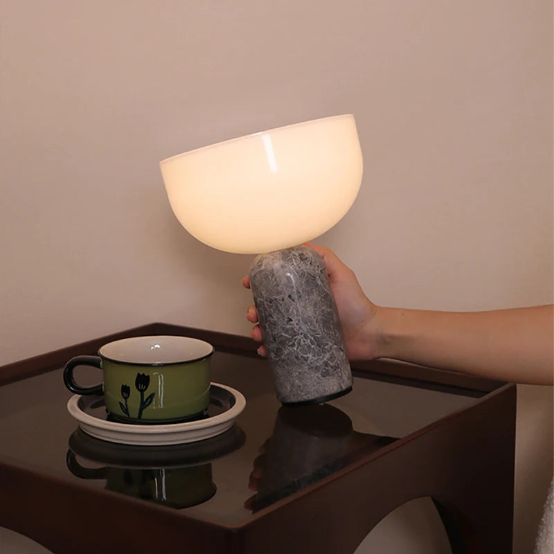 Mushroom Touch Table Lamp – Danish Marble Designer Bedside Light for Bedroom, Office, and High-End Interior Atmosphere