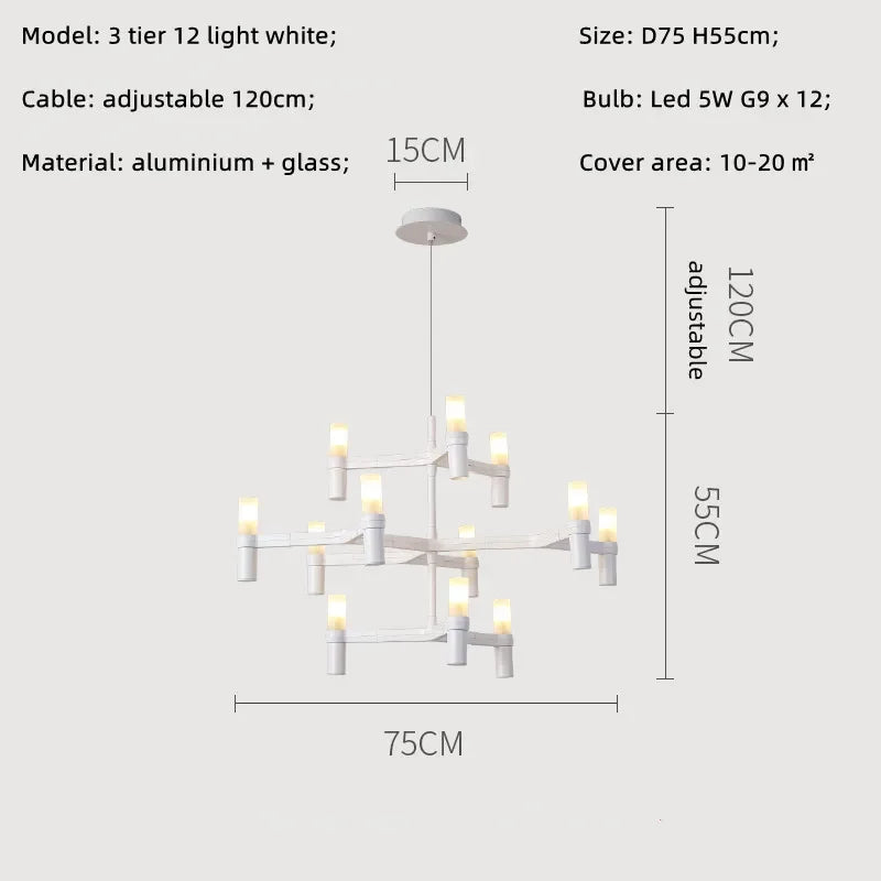 Modern Luxury Metal & Frosted Glass Geometric Ceiling Light – Adjustable Multi-Light Chandelier for Living Room, Dining Room & Hotels