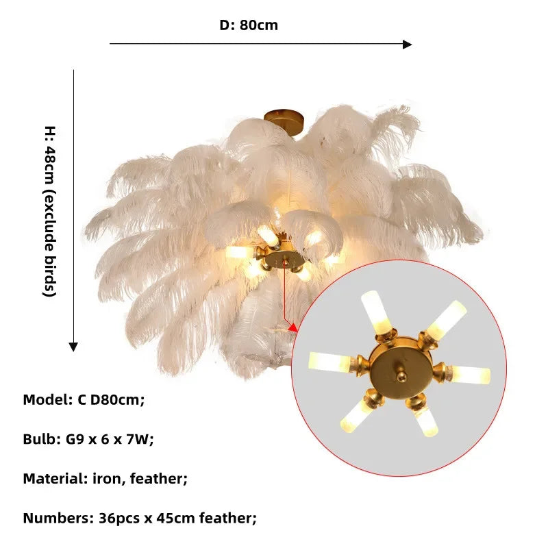 Nordic Ostrich Feather LED Chandelier – Luxury Soft Feather Pendant Lamp for Living Room & Bedroom