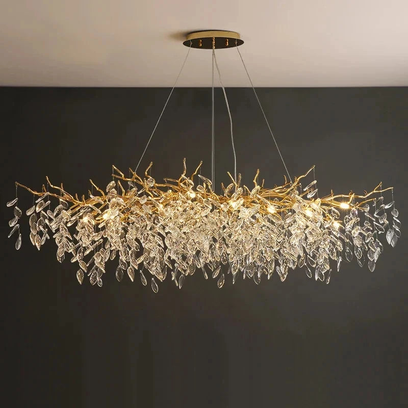 Luxury Gold Crystal LED Chandelier – Modern Ceiling Pendant Light for Living Room, Dining Room & Villa Interiors