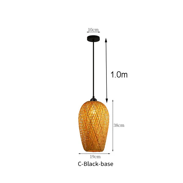 Lomin Bamboo Light Pendant Lamp – Hand-Woven Natural Rattan Wicker Chandelier (E27, 110V / 220V)