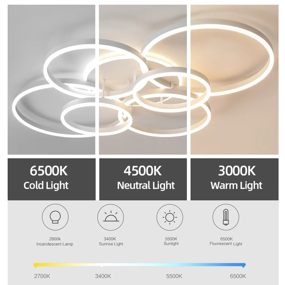 Modern LED Circle Ring Chandelier – Minimalist Ceiling Light for Living Room, Bedroom, Study & Office