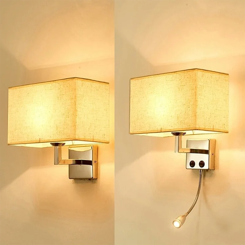 Modern Fabric Wall Lamp with Switch – E27 Bedside Reading Light for Bedroom, Study, and Hotel Interiors