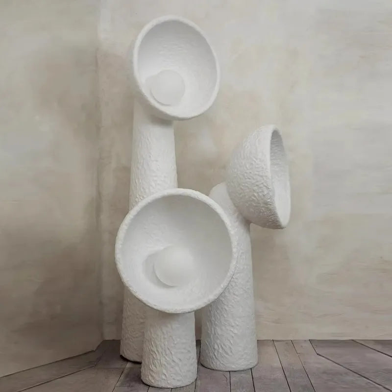 Wabi Sabi Resin LED Floor Lamp – Cream Sandblasted Minimalist Corner and Bedside Lighting for Bedroom and Living Room