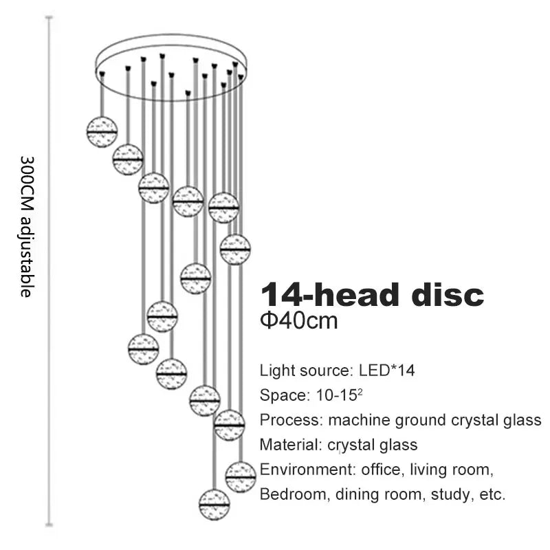 Spiral Staircase Living Room Crystal Ball LED Chandelier – Modern 2024 Luxury Ceiling Light for Home, Dining & Bedroom