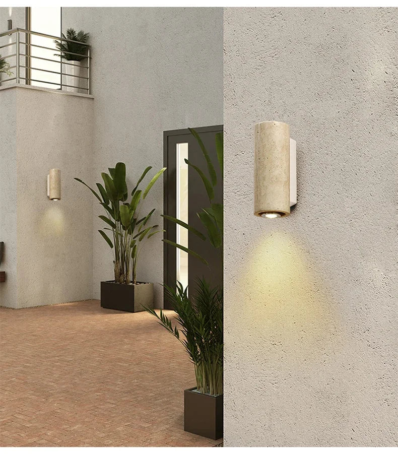 Wabi-Sabi Travertine Wall Lamp – Minimalist Japanese-Style Bedside & Corridor LED Sconce