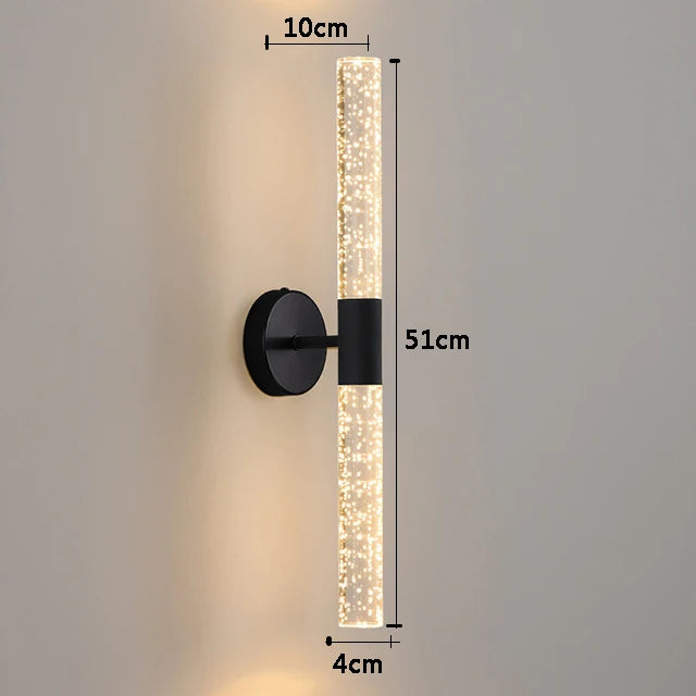 Nordic Crystal Rod LED Wall Lamp – Modern Bubble Glass Sconce for Bedroom, Living Room, and Hallway Décor