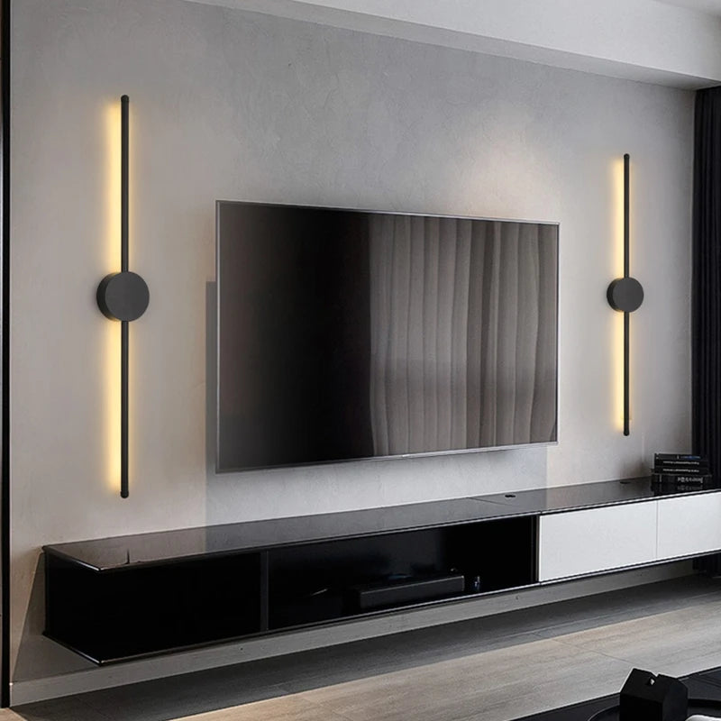 Modern Long LED Wall Lamp – Black I-Shaped Lighting for Bedroom, Living Room & Corridor