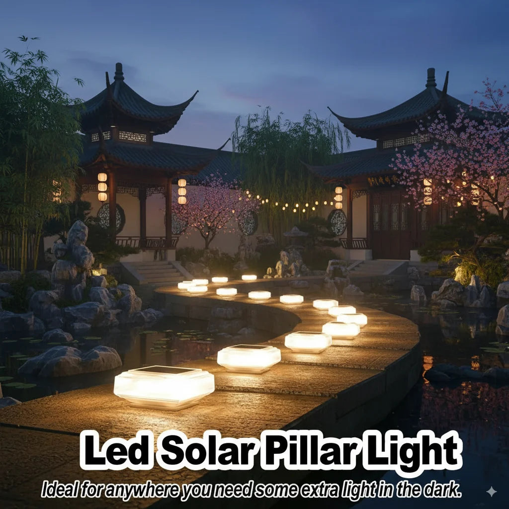 LED Solar Post Light – Warm Pillar Lamp for Outdoor Garden, Lawn & Landscape Decoration