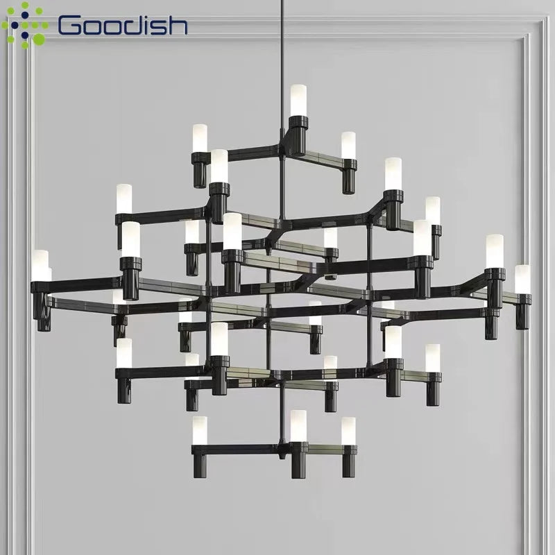Modern Luxury Metal & Frosted Glass Geometric Ceiling Light – Adjustable Multi-Light Chandelier for Living Room, Dining Room & Hotels