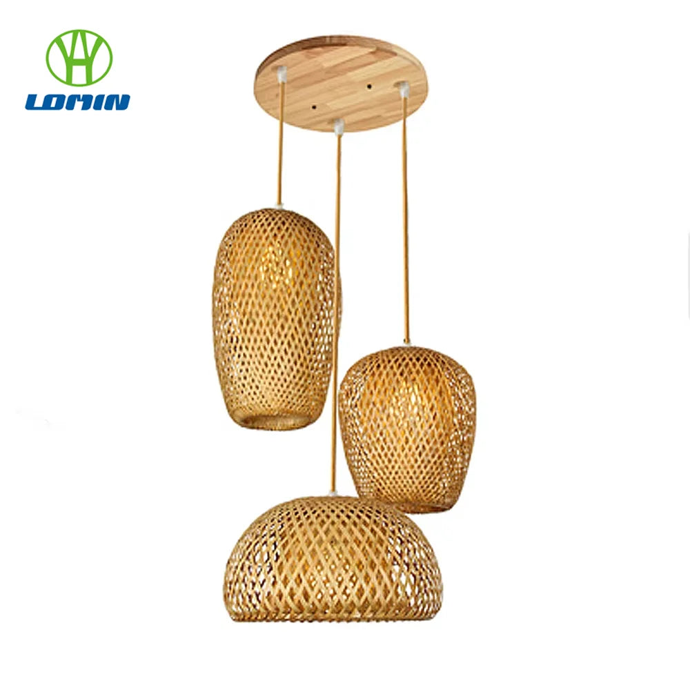 Lomin Bamboo Light Pendant Lamp – Hand-Woven Natural Rattan Wicker Chandelier (E27, 110V / 220V)