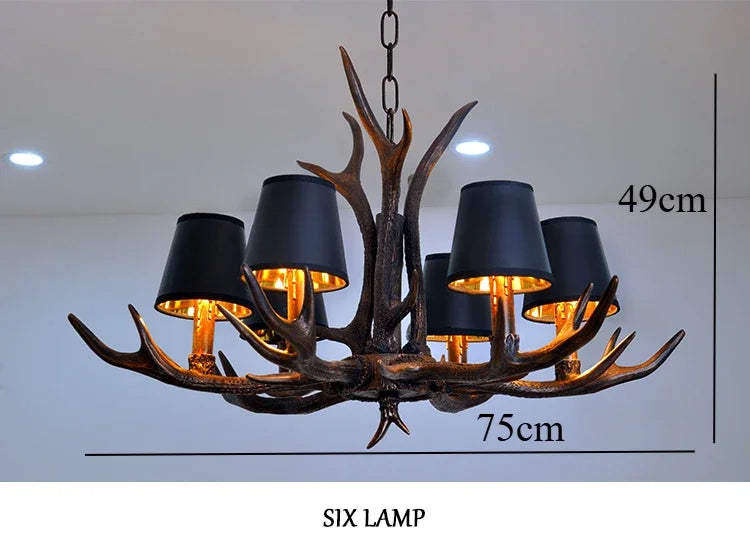 Retro Antlers LED Chandelier – Vintage Resin Antler Pendant Light for Dining Room, Living Room & Home Interior Décor