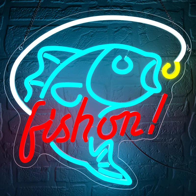 Fishing Neon LED Wall Sign – Dimmable Light Up Décor for Bedroom, Living Room and Party Spaces