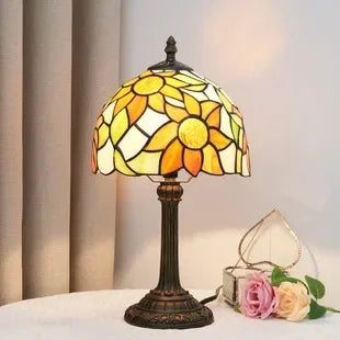 Stained Glass Tiffany Style Table Lamp – Antique Green Reading Light for Bedroom, Living Room, and Office Decor