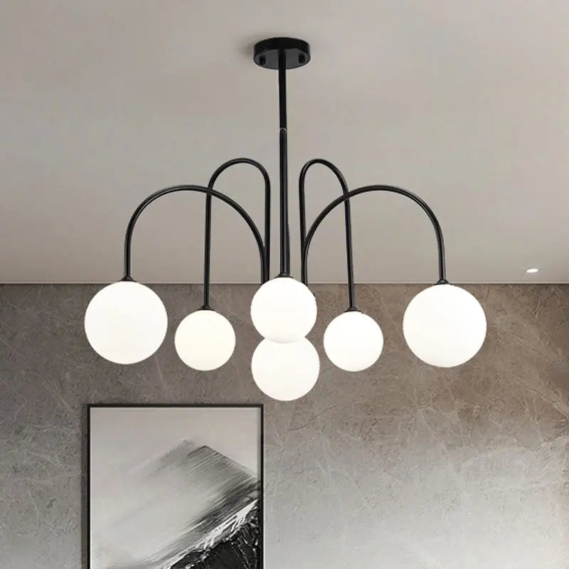 Modern Nordic LED Chandelier – Gold/Black Metal Suspension Light with Frosted Glass Shade (G9 Fixture)