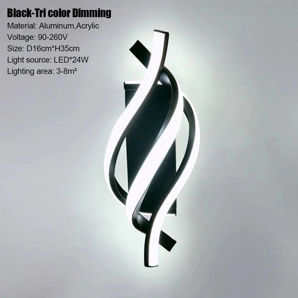 Modern Curved LED Wall Lamp – Spiral Bedroom and Living Room Wall Sconce in Aluminum and Acrylic