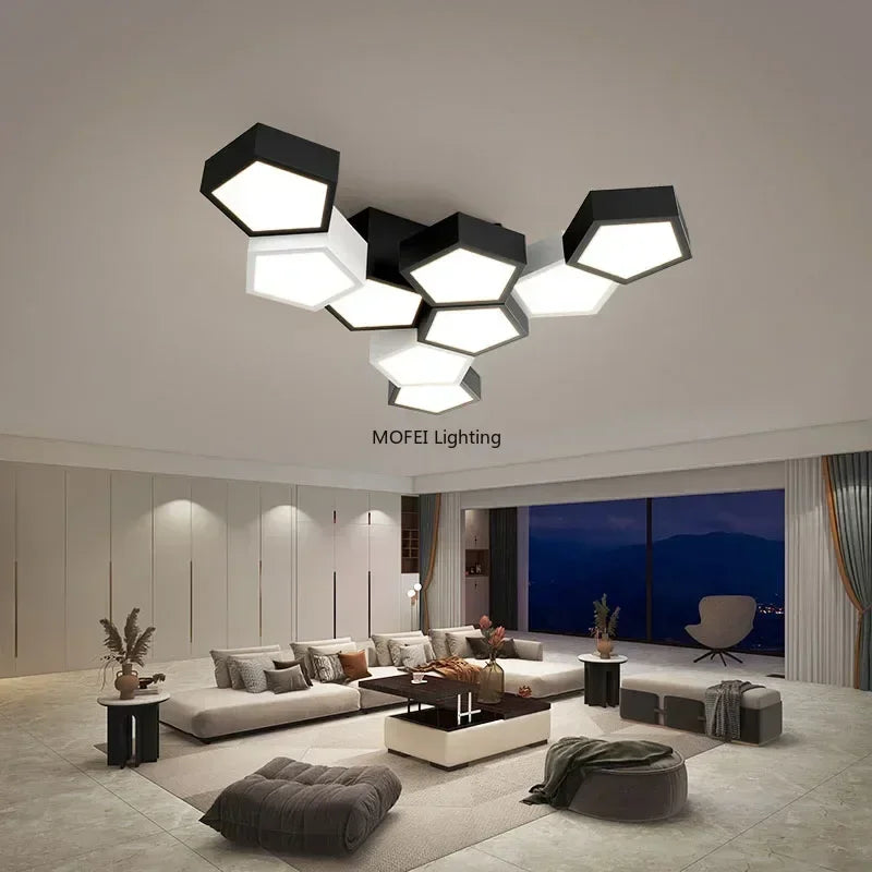 Nordic Designer Honeycomb LED Chandelier – Creative Remote-Dimming Pendant Light for Living Room & Bedroom