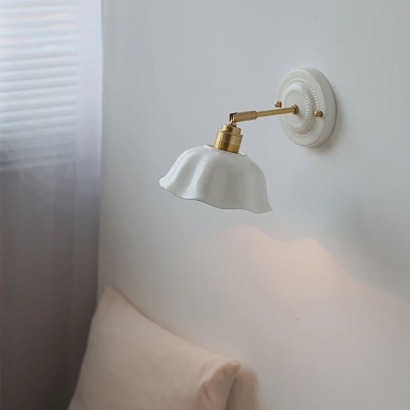 Modern Ceramic Lamp Copper LED Wall Lamp – Adjustable Japanese-Style Bedside and Living Room Sconce