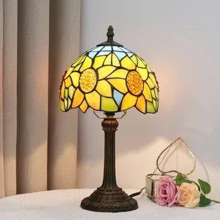 Stained Glass Tiffany Style Table Lamp – Antique Green Reading Light for Bedroom, Living Room, and Office Decor