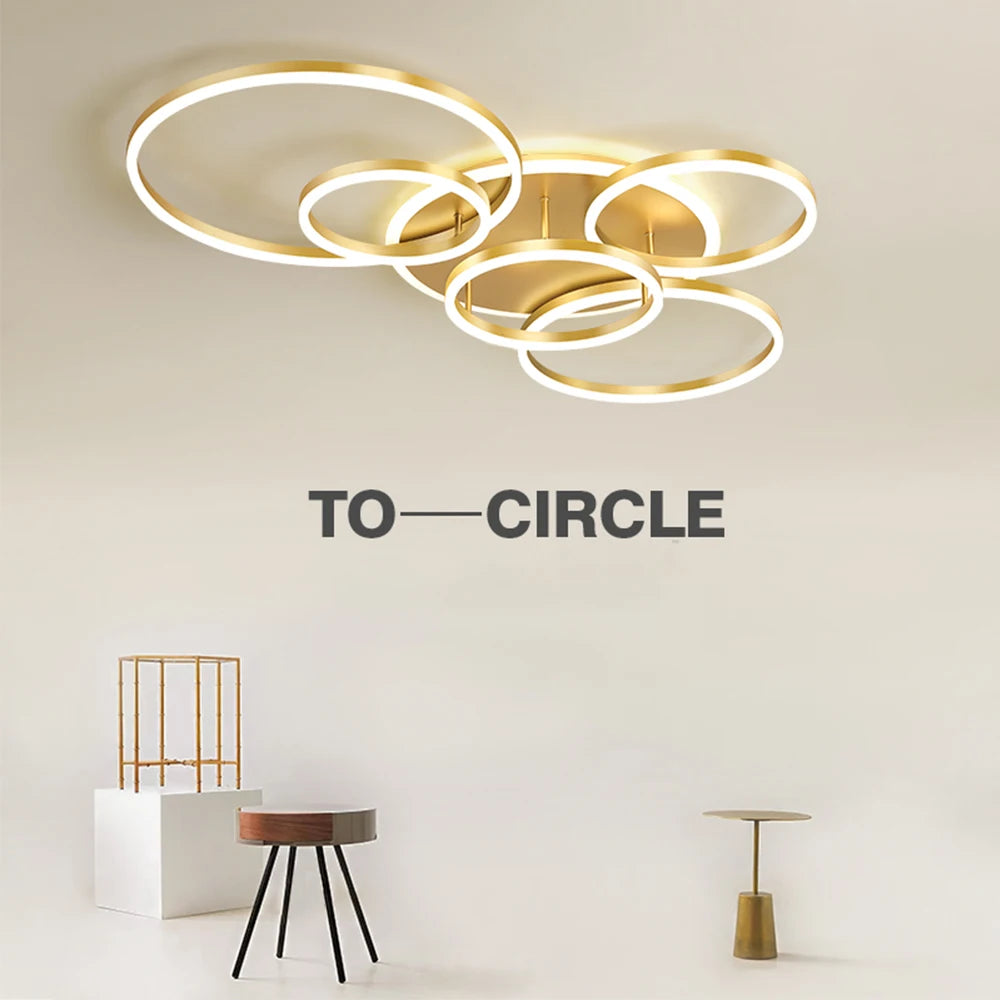 Modern LED Circle Ring Chandelier – Minimalist Ceiling Light for Living Room, Bedroom, Study & Office