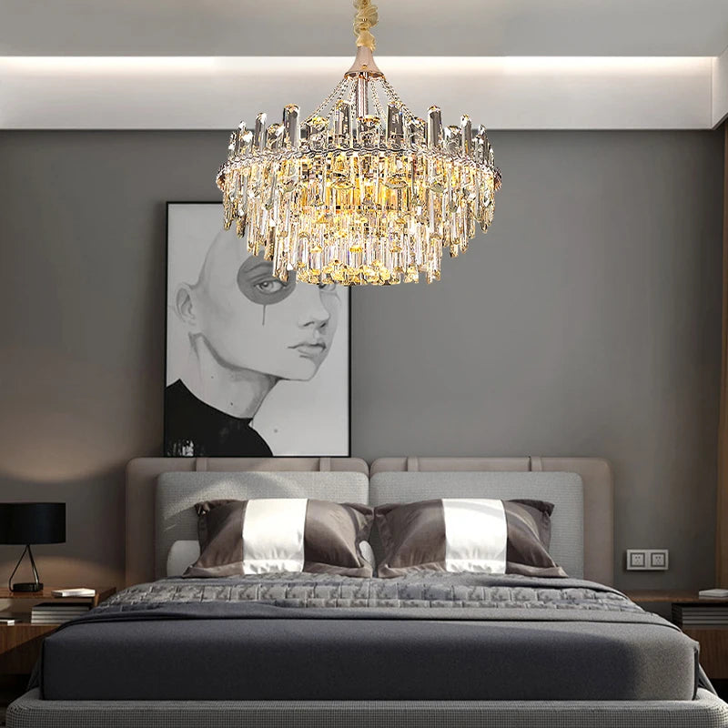 Lustre de plafond LED de luxe en cristal transparent – ​​Suspension moderne pour salon et éclairage intérieur.