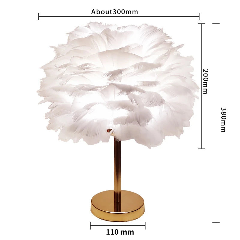 Modern Feather Table Lamp – Romantic Decorative Bedside & Living Room Light