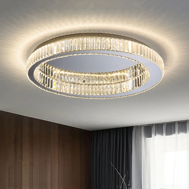 Modern Gold Luxury Crystal LED Chandelier – Round Ceiling Light for Living Room, Dining Room, and Bedroom