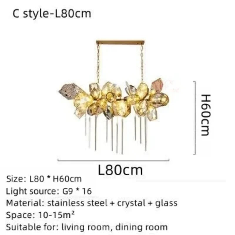 Nordic Living Room LED Stainless Steel Crystal Chandelier – Luxury Designer Pendant Lamp for Home & Restaurant