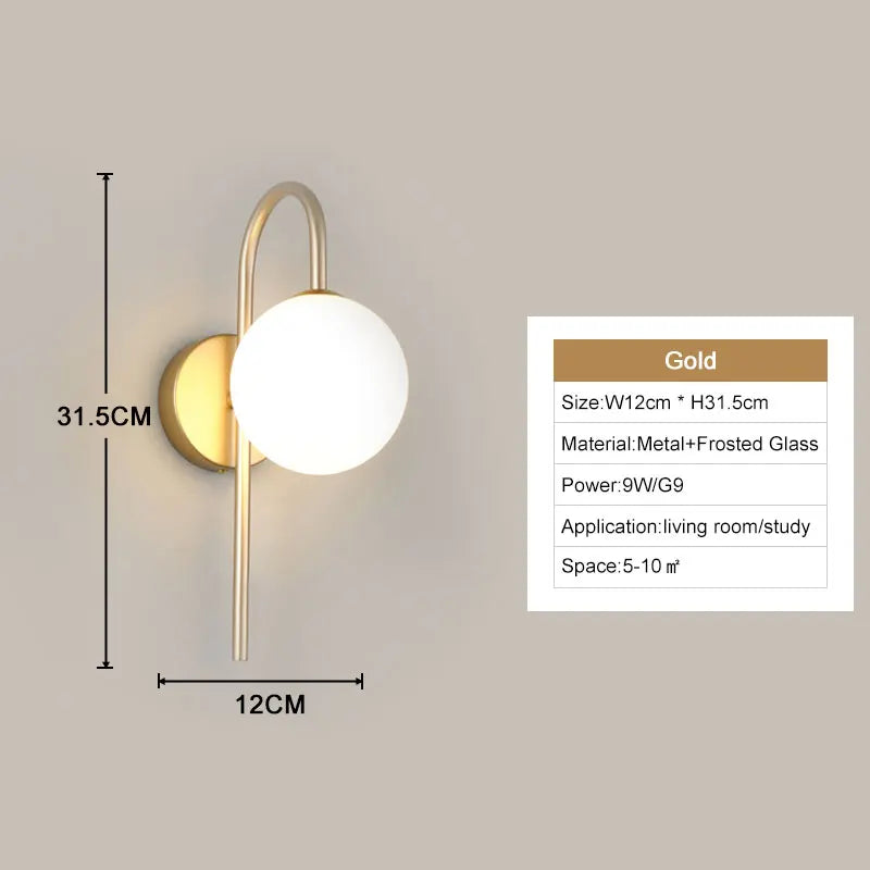 Interior LED Wall Lamp – Modern G9 Frosted Glass Sconce in Black or Gold