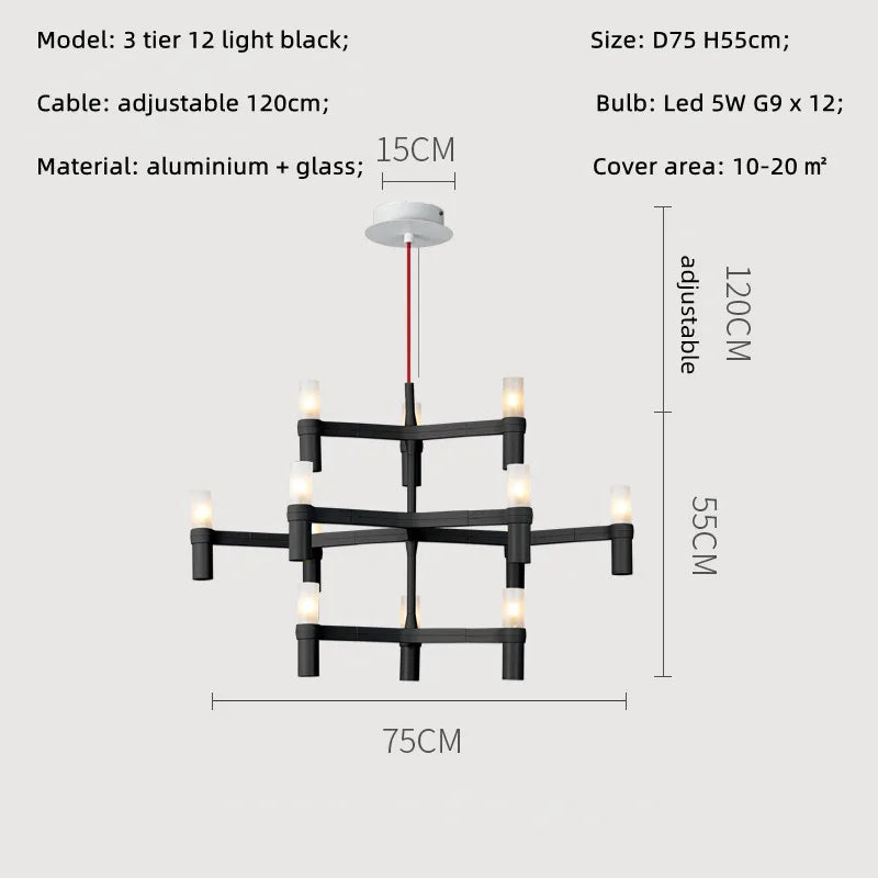 Modern Luxury Metal & Frosted Glass Geometric Ceiling Light – Adjustable Multi-Light Chandelier for Living Room, Dining Room & Hotels