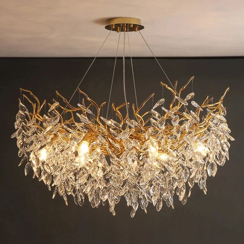 Luxury Gold Crystal LED Chandelier – Modern Ceiling Pendant Light for Living Room, Dining Room & Villa Interiors