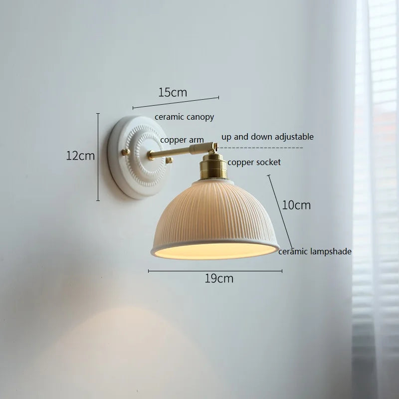 Modern Ceramic Lamp Copper LED Wall Lamp – Adjustable Japanese-Style Bedside and Living Room Sconce