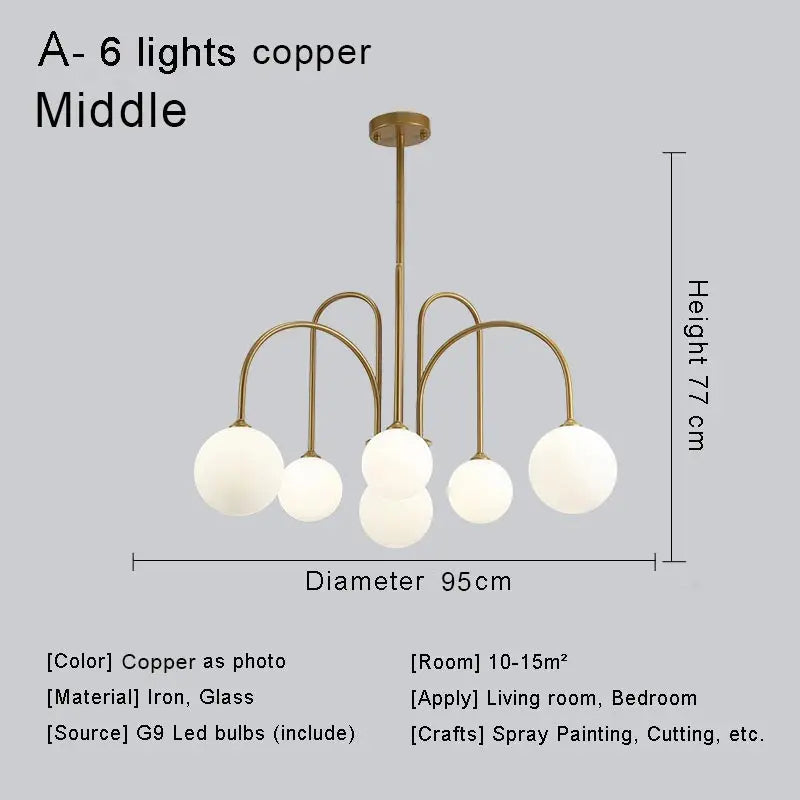Modern Nordic LED Chandelier – Gold/Black Metal Suspension Light with Frosted Glass Shade (G9 Fixture)