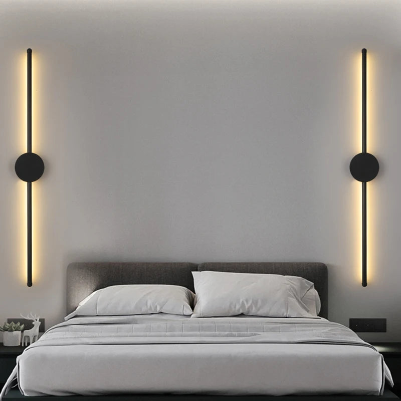 Modern Long LED Wall Lamp – Black I-Shaped Lighting for Bedroom, Living Room & Corridor