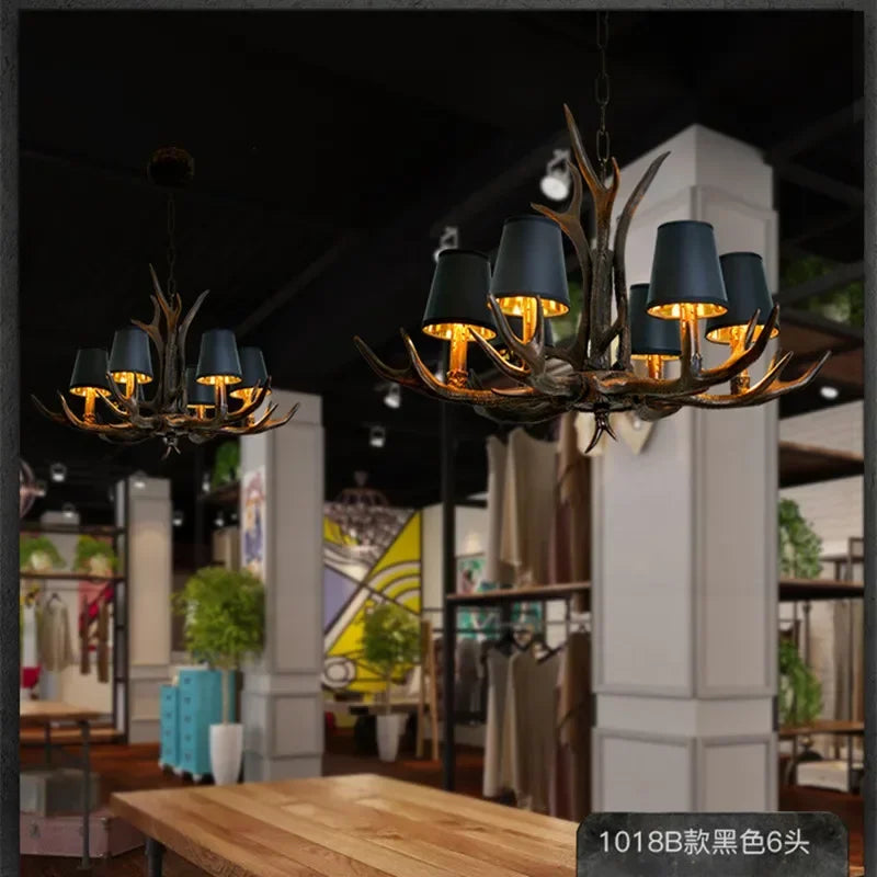 Retro Antlers LED Chandelier – Vintage Resin Antler Pendant Light for Dining Room, Living Room & Home Interior Décor