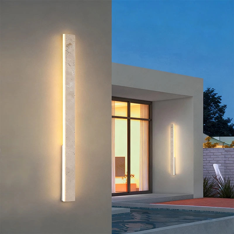 Outdoor Garden Wall Lamp – Yellow Natural Stone Long Strip Waterproof Lighting for Villa, Courtyard, Terrace