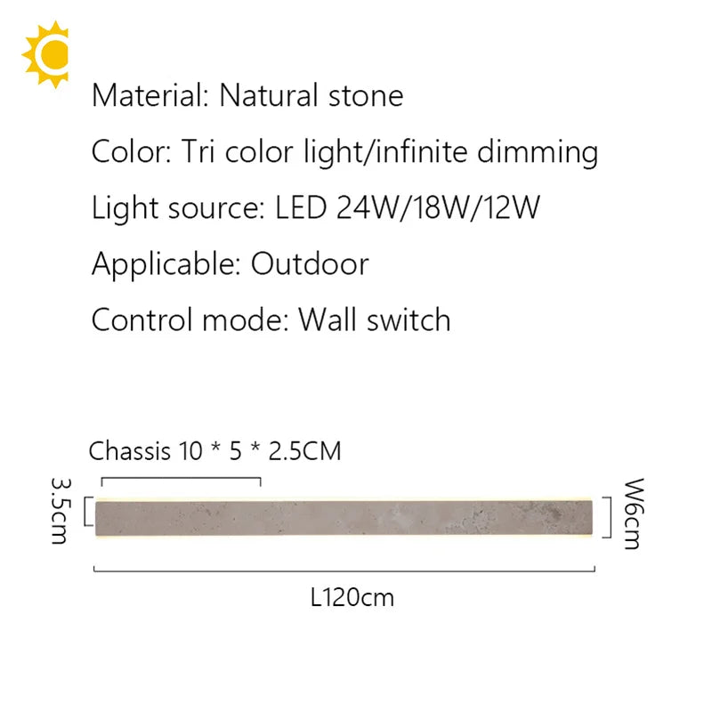Outdoor Garden Wall Lamp – Yellow Natural Stone Long Strip Waterproof Lighting for Villa, Courtyard, Terrace
