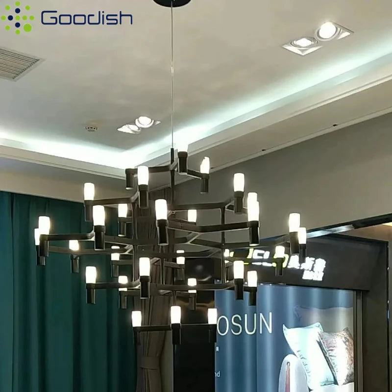 Modern Luxury Metal & Frosted Glass Geometric Ceiling Light – Adjustable Multi-Light Chandelier for Living Room, Dining Room & Hotels