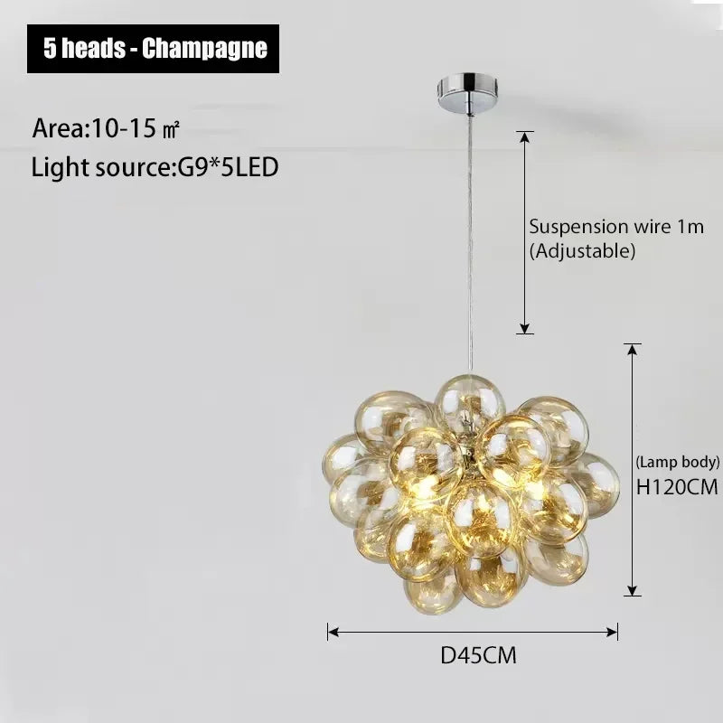 Nordic Balloon Bubble Glass Chandelier – Creative Smoke &amp; Clear Bubble Pendant Light for Kids’ Bedroom, Living Room & Restaurants