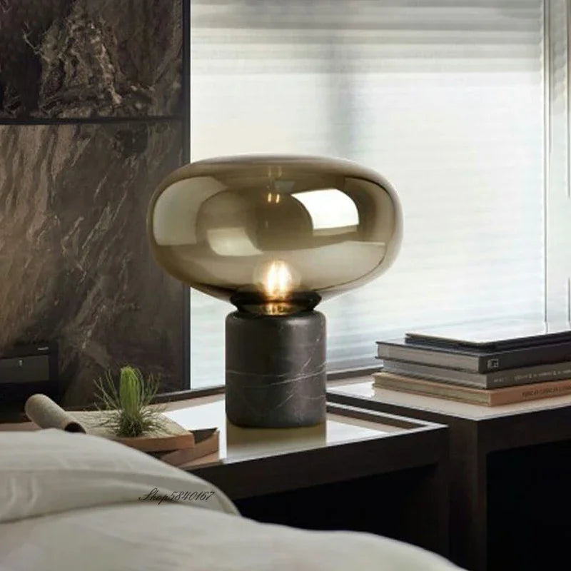 Postmodern Marble Glass Table Lamp – Luxury Black Bedside and Desk Lamp for Bedroom and Living Room