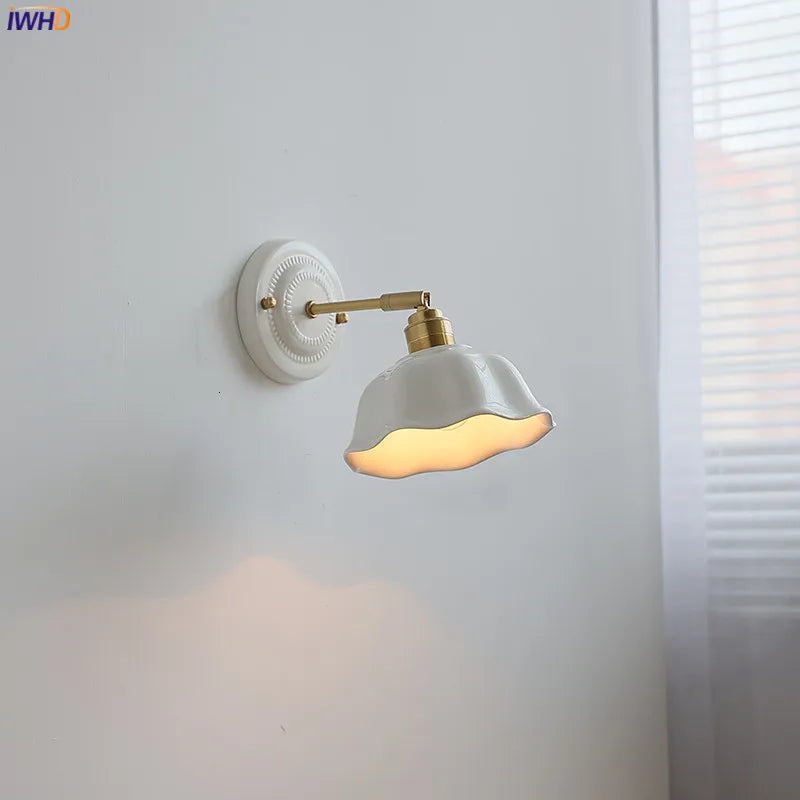 Modern Ceramic Lamp Copper LED Wall Lamp – Adjustable Japanese-Style Bedside and Living Room Sconce